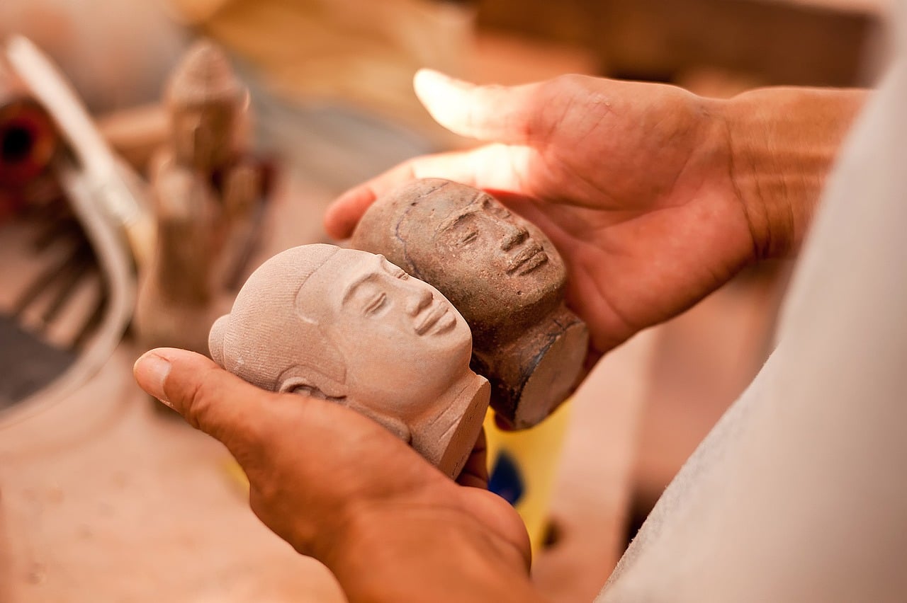 buddha, statue, head, buddha purnima, figure, stone, cambodia, craft, handmade