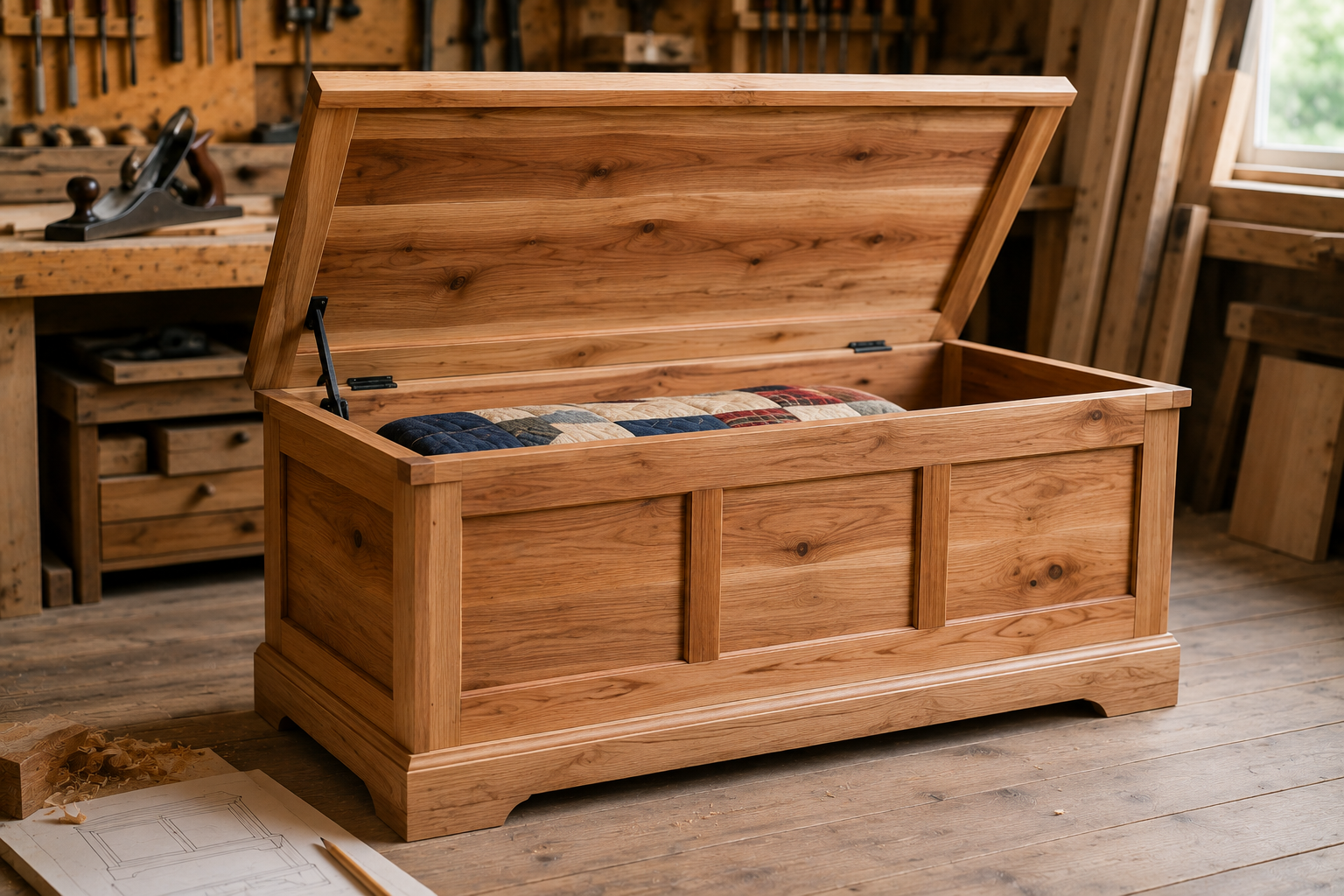 Handcrafted Hope Chest in a Woodworking Shop