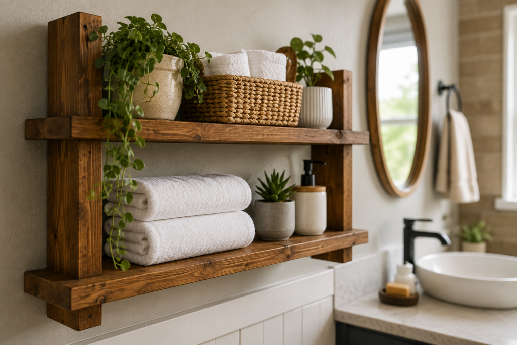 Wooden Bathroom Shelf